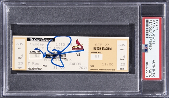 Mark McGwire Signed Ticket Stub from 70th Home Run Game on 9/27/1998 - PSA/DNA Authentic